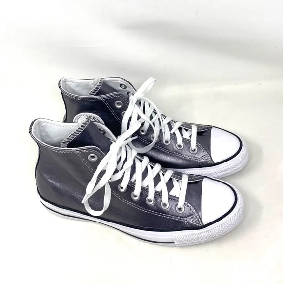 Converse Chuck Taylor High Black Metallic Leather Sneakers Women's Size A06166C - Picture 5 of 8